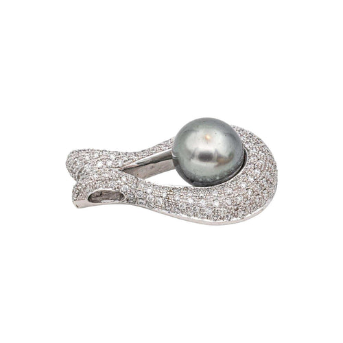 Pendentif Pendentif en or blanc 18 carats avec perle et diamants 58 Facettes 4673557RV
