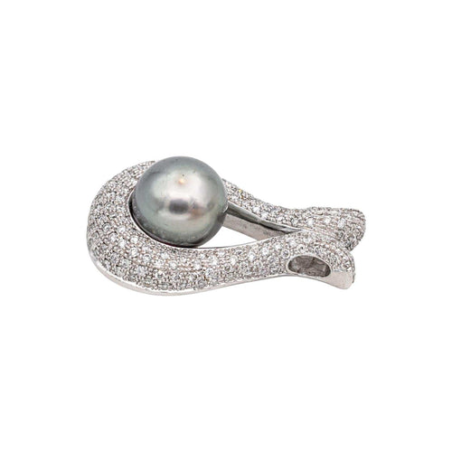 Pendentif Pendentif en or blanc 18 carats avec perle et diamants 58 Facettes 4673557RV