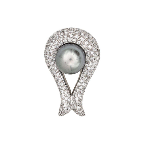 Pendentif Pendentif en or blanc 18 carats avec perle et diamants 58 Facettes 4673557RV
