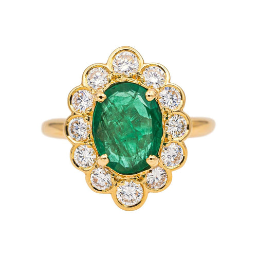 Bague 54 Bague pompadour en or jaune 18 carats, émeraude et diamants 58 Facettes 4745021CN