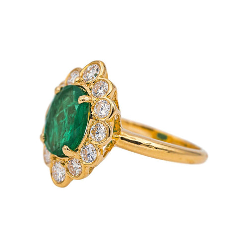 Bague 54 Bague pompadour en or jaune 18 carats, émeraude et diamants 58 Facettes 4745021CN