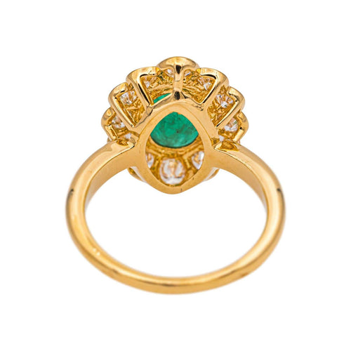 Bague 54 Bague pompadour en or jaune 18 carats, émeraude et diamants 58 Facettes 4745021CN