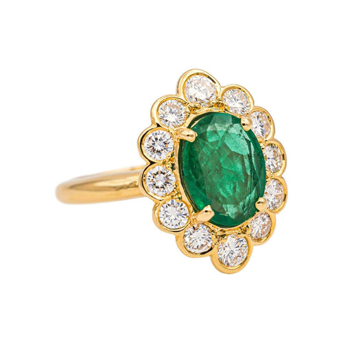 Bague 54 Bague pompadour en or jaune 18 carats, émeraude et diamants 58 Facettes 4745021CN