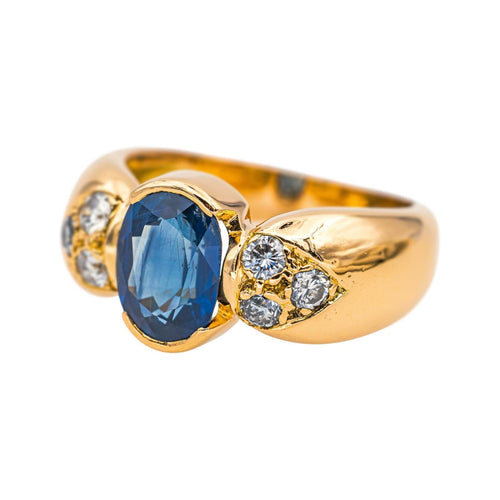 Bague 53 Bague en or jaune 18 carats sertie d’un saphir et de diamants 58 Facettes 4745022CN