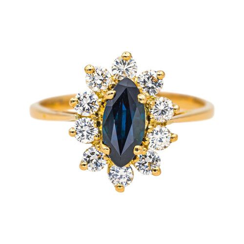 Bague 54 Bague marguerite en or jaune avec saphir et diamants 58 Facettes 4745023CN