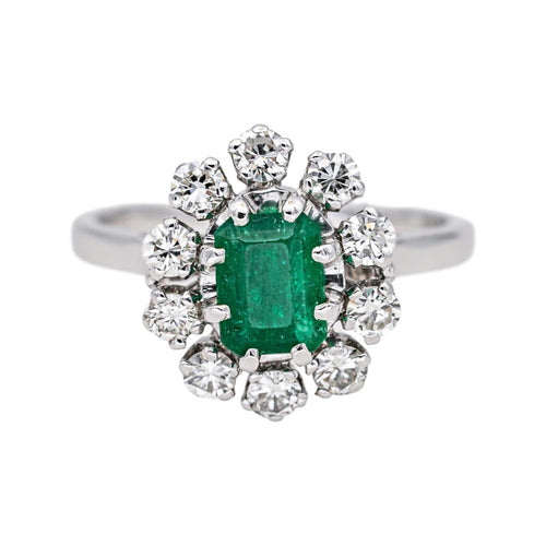 Bague 48 Bague marguerite en or blanc avec émeraude et diamants 58 Facettes 4745027CN