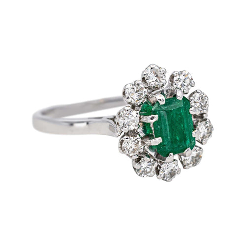 Bague 48 Bague marguerite en or blanc avec émeraude et diamants 58 Facettes 4745027CN
