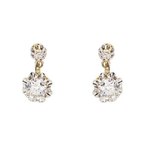 Boucles d'oreilles Boucles d’oreilles dormeuses en or jaune et platine avec diamants 58 Facettes 4745028CN
