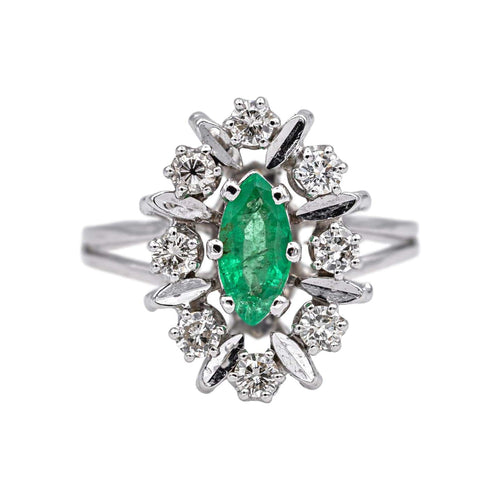 Bague 51 Bague Pompadour en or blanc 18 carats avec émeraude et diamants 58 Facettes 4792631CN