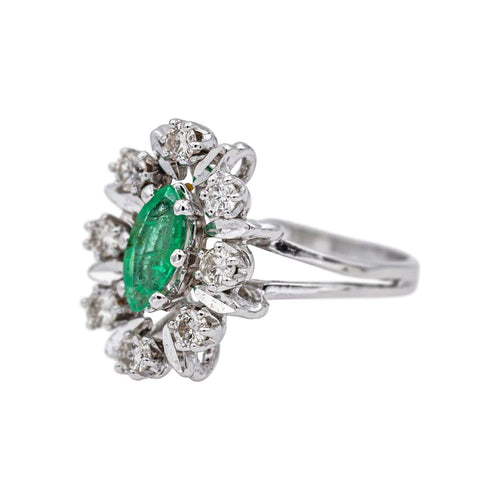 Bague 51 Bague Pompadour en or blanc 18 carats avec émeraude et diamants 58 Facettes 4792631CN