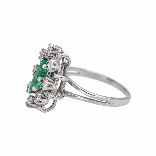 Bague 51 Bague Pompadour en or blanc 18 carats avec émeraude et diamants 58 Facettes 4792631CN