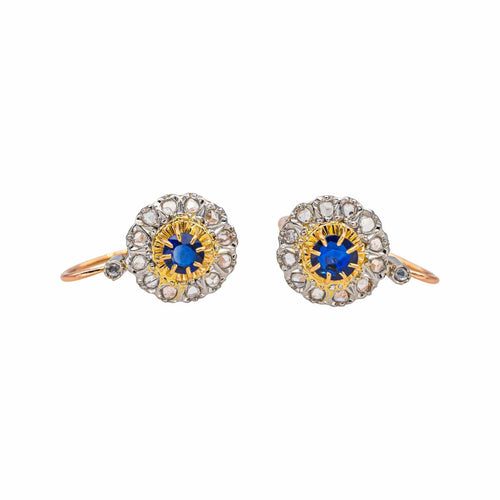 Boucles d'oreilles Boucles d’oreilles dormeuses saphirs et diamants en or rose, or jaune et platine 58 Facettes 4801530CN