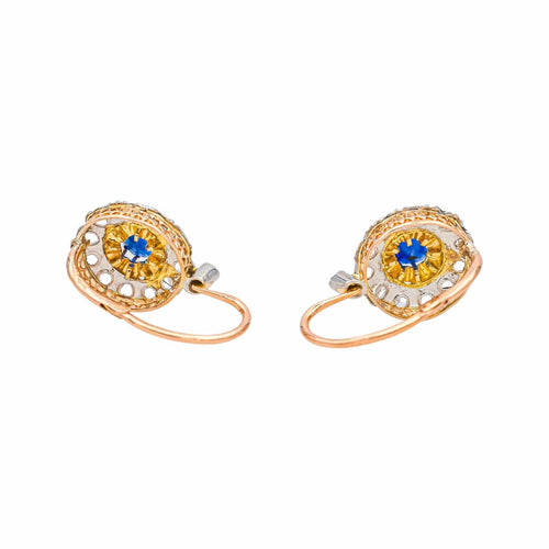 Boucles d'oreilles Boucles d’oreilles dormeuses saphirs et diamants en or rose, or jaune et platine 58 Facettes 4801530CN