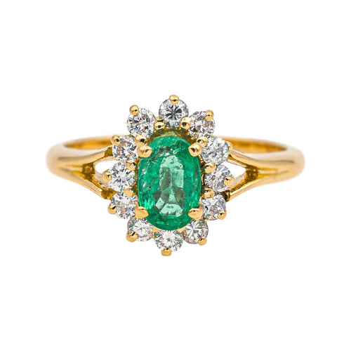 Bague 48 Bague marguerite en or jaune 18 carats avec émeraude et diamants 58 Facettes 4878440CN