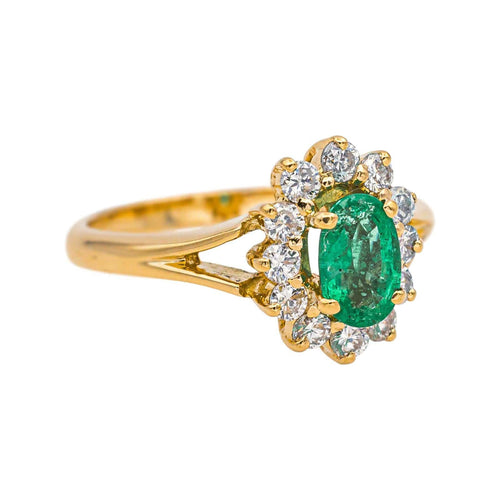 Bague 48 Bague marguerite en or jaune 18 carats avec émeraude et diamants 58 Facettes 4878440CN