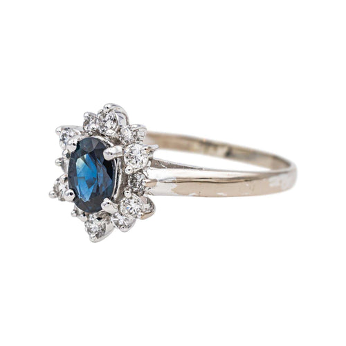 Bague 59 Bague marguerite en or blanc avec saphir et diamants 58 Facettes 4878498CN