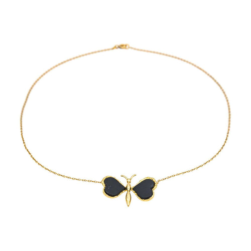 Collier Collier papillon en or jaune 18 carats serti d’onyx 58 Facettes 4891397CN