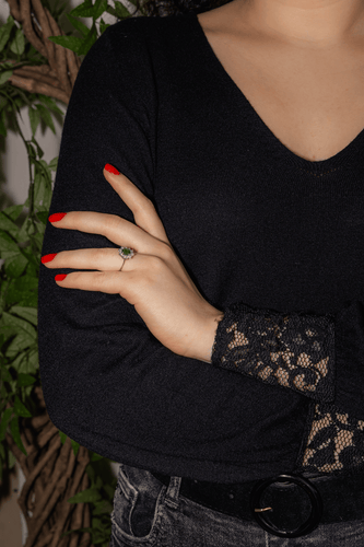 Bague 50 Bague marguerite en or blanc 18 carats, émeraude et diamants 58 Facettes 4941667CN