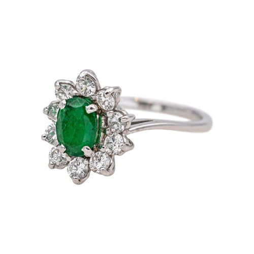 Bague 50 Bague marguerite en or blanc 18 carats, émeraude et diamants 58 Facettes 4941667CN