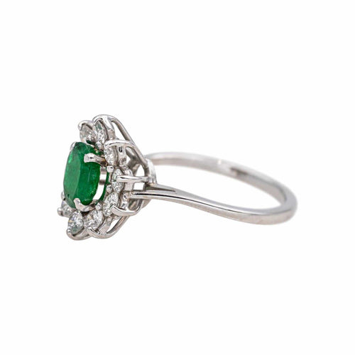 Bague 50 Bague marguerite en or blanc 18 carats, émeraude et diamants 58 Facettes 4941667CN