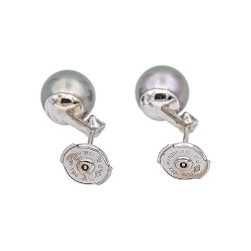 Boucles d'oreilles Boucles d'oreilles en or blanc 18 carats avec perles de Tahiti et diamants 58 Facettes 4951641CN