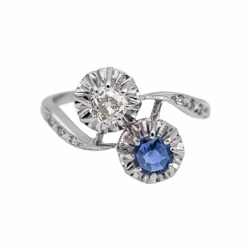 Bague 53 Bague toi et moi en or blanc 18 carats avec diamants et saphir 58 Facettes 4951644CN