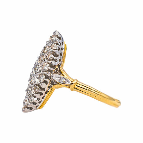 Bague 53 Bague marquise pavée de diamants en or jaune et blanc 18 carats 58 Facettes 4951648CN