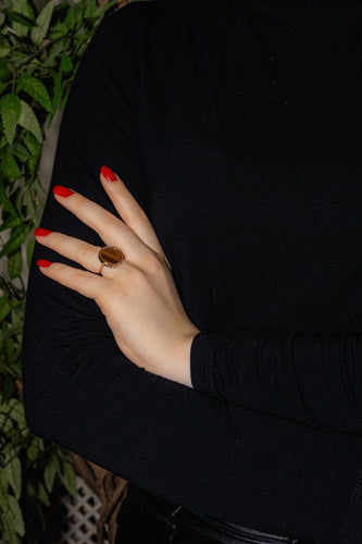 Bague 53 Ginette NY Ever - Bague disque en or rose 18 carats et œil de tigre 58 Facettes 4970140RV