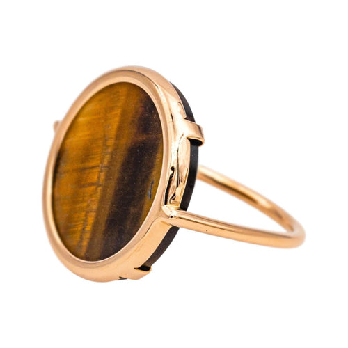 Bague 53 Ginette NY Ever - Bague disque en or rose 18 carats et œil de tigre 58 Facettes 4970140RV