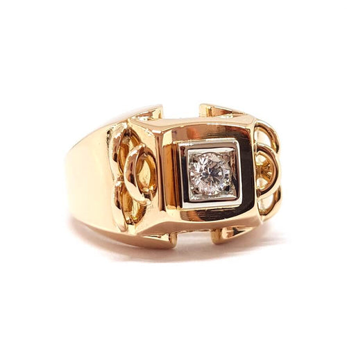 Bague 51 Bague tank en or jaune 18 carats avec diamant 0,20 ct 58 Facettes