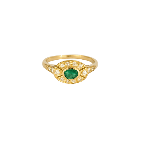 56.5 Bague vintage or jaune diamants émeraude. 58 Facettes