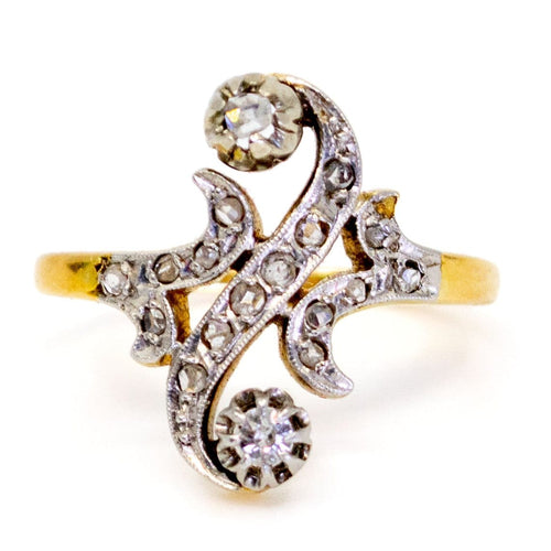 Bague 52.5 Bague à volutes en or 18k et platine avec diamants taille rose 58 Facettes C41EA70EDDD644F8852C9AFE53AA9E9C