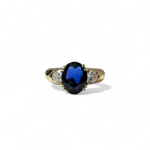 Bague 53 Bague - Bague saphir ovale birman et diamants en or jaune 58 Facettes