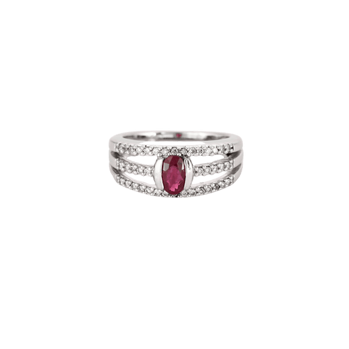 Bague 50 Bague ajourée en or blanc 750 et rubis, diamants 58 Facettes BO/250009
