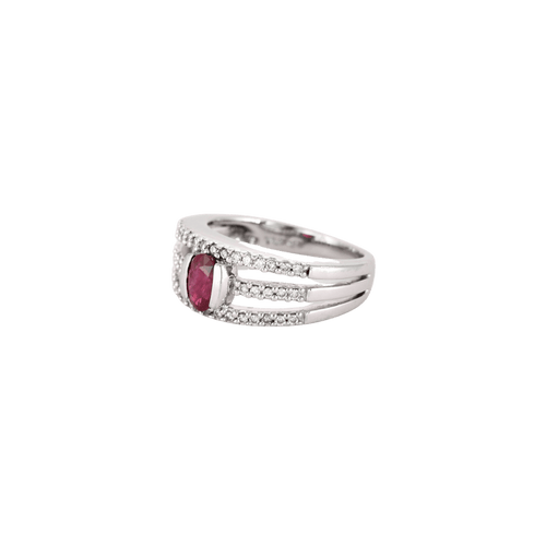 Bague 50 Bague ajourée en or blanc 750 et rubis, diamants 58 Facettes BO/250009