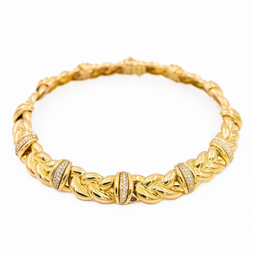 Collier O.J. Perrin - Collier ras-de-cou tressé en or jaune et diamants 58 Facettes 577638GD