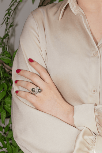 Bague 53 Bague Toi et Moi en or blanc 18 carats, perles et diamants 58 Facettes 578034CD
