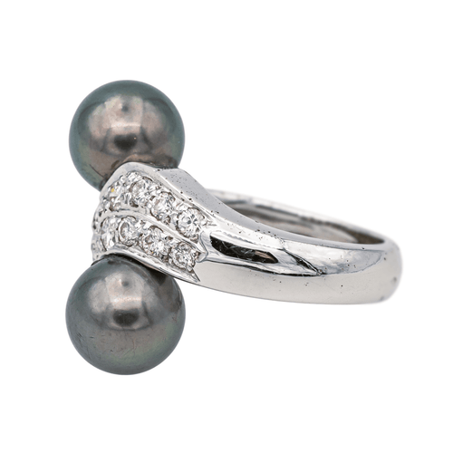 Bague 53 Bague Toi et Moi en or blanc 18 carats, perles et diamants 58 Facettes 578034CD