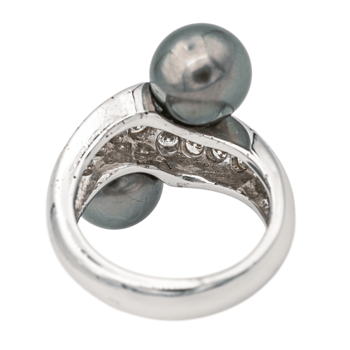 Bague 53 Bague Toi et Moi en or blanc 18 carats, perles et diamants 58 Facettes 578034CD