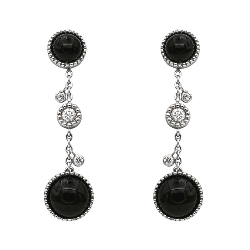 Boucles d'oreilles Susie Otero - Boucles d’oreilles pendantes en or blanc, diamants et onyx 58 Facettes 578248CD