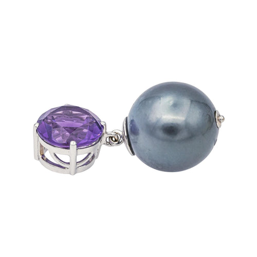 Pendentif Pendentif en or blanc 18 carats avec perle de Tahiti et améthyste 58 Facettes 578317CD