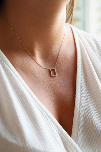 Collier Collier graphique motif rectangle en or blanc et or rose 18 carats diamants 58 Facettes 579205RV