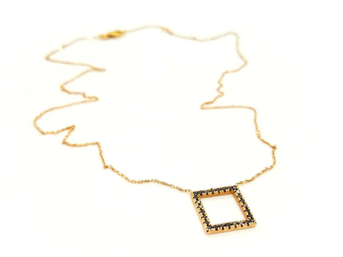 Collier Collier motif carré en or rose 18 carats et diamants noirs 58 Facettes 579210RV