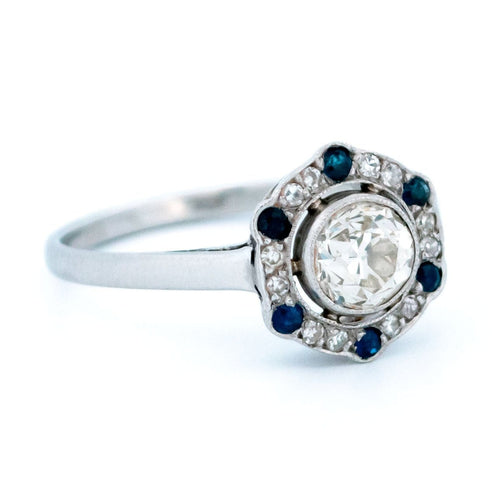 Bague 54 Bague Art déco en platine avec diamants et saphirs 58 Facettes 826F28F7DFB54661AFC946395CC3E036