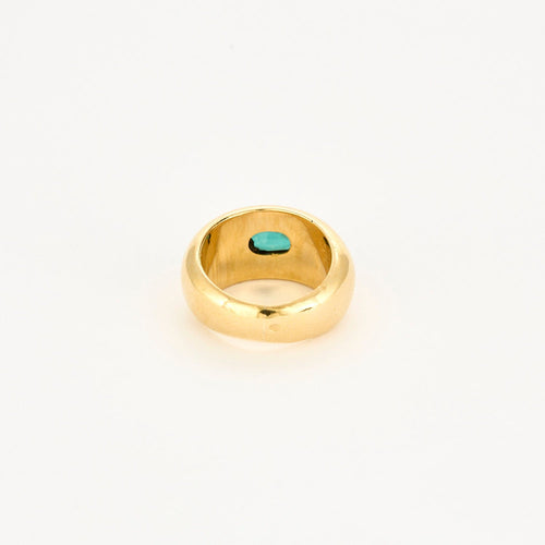 Bague 45 Chevalière jonc en or jaune 18 carats avec tourmaline verte 58 Facettes