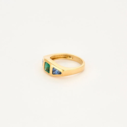 Bague 52 Bague Gypsy en or jaune 18 carats, émeraude et saphirs 58 Facettes 1