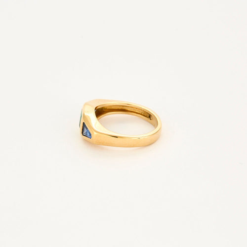 Bague 52 Bague Gypsy en or jaune 18 carats, émeraude et saphirs 58 Facettes 1