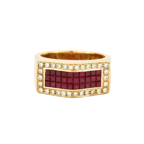 Bague 54 Bague Tank Art déco pavée de diamants en or jaune et rubis 58 Facettes BO/230060 RIV