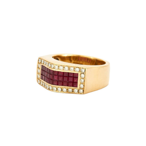 Bague 54 Bague Tank Art déco pavée de diamants en or jaune et rubis 58 Facettes BO/230060 RIV
