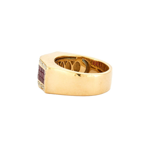 Bague 54 Bague Tank Art déco pavée de diamants en or jaune et rubis 58 Facettes BO/230060 RIV